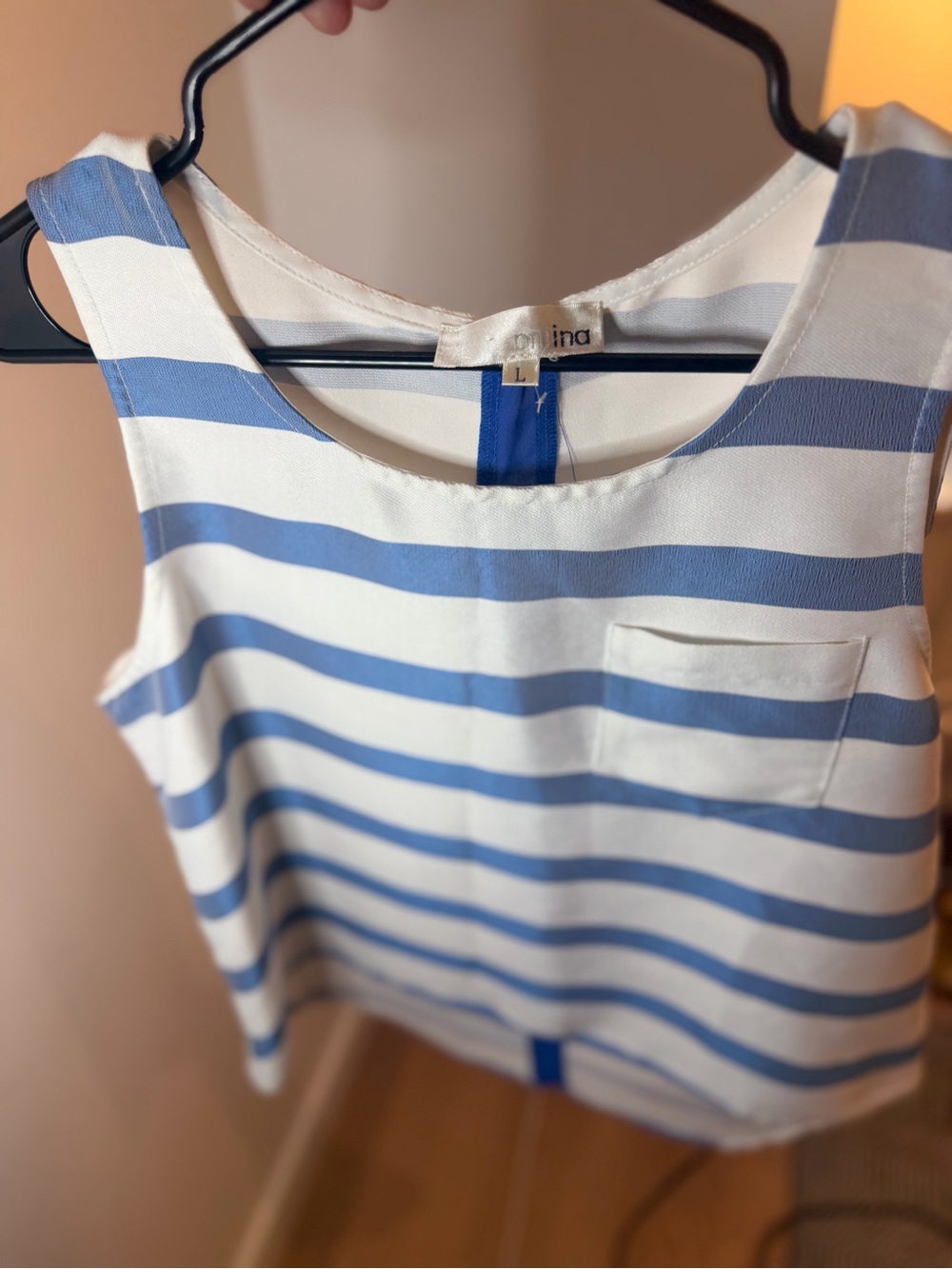 Ina Blue and White Striped Sleeveless Tank